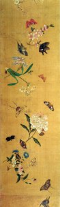 Cento farfalle, fiori e insetti, dettaglio da un rotolo di mano da Chen Hongshou