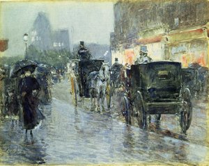 Carrozze trainate da cavalli di sera, New York, c.1890 da Childe Frederick Hassam