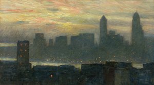 Il tramonto nebbioso di Manhattan da Childe Frederick Hassam