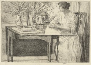 La tavola coloniale (Holley House, Cos Cob) (recto); Paesaggio con fienile (verso) da Childe Hassam