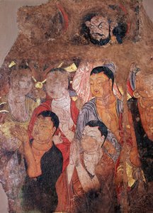 Gruppo di monaci e di Bodhisattva (o bodhisatta) (Bodhisattva e monaci) Frammento di affresco dell