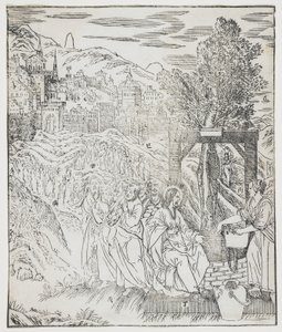 Cristo al pozzo, tavola da Tianzhu jiangsheng zhuxiang jingjie di Giulio Aleni (Una storia illustrata del Signore del Cielo che si è incarnato nella carne), Chiesa di Jinjiang, Provincia di Fujian, Cina da Chinese School