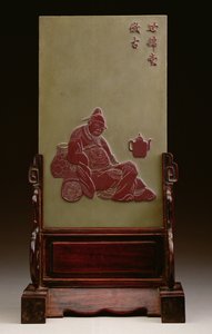 Schermo da scrivania raffigurante uno studioso ubriaco, probabilmente Tao Yuan-ming, inizio dinastia Ching da Chinese School