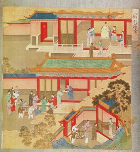 Imperatore Hsuan Tsung (712-756 d.C.) a casa, da una storia degli imperatori cinesi da Chinese School