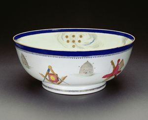 Ciotola massonica da esportazione Famille Rose, periodo Qianlong, 1736-95