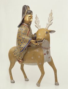 Figura di un immortale che cavalca un cervo (smalto cloisonné) da Chinese School
