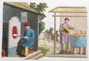 Cottura della porcellana in Cina alla fine del XVIII secolo, da La Chine en Miniature, di J.B. Breton, Parigi, edito da Nepveu, 1811 da Chinese School