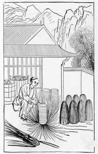 Imballaggio della porcellana, da una serie di illustrazioni sulla fabbricazione della porcellana da Chinese School