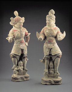 Coppia di figure Lokapala, Dinastia Tang (618-907)