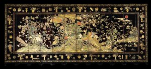 Schermo a dodici pannelli con fenici, fine XVIII secolo