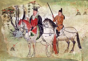 Due cavalieri in un paesaggio, Periodo Tang