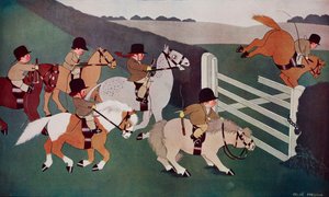 The gate crashers, jockeys on horseback, vignetta di Chloe Preston (1887-1969) da The Tatler, n. 1435, 26 dicembre da Chloe Preston