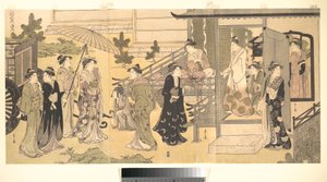 Una scena travestita dal Racconto di Genji (Fūryū Yatsushi Genji), capitolo 33, «Foglie di glicine (Fuji no uraba)» da Chobunsai Eishi
