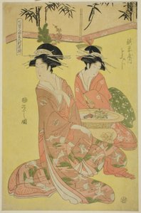 Bellezze che parodiano i sette saggi - Una selezione di giovani cortigiane: Momiji dell