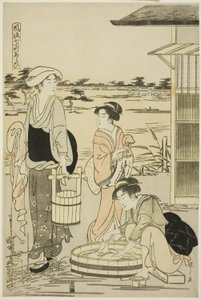 Ono no Komachi che Lava il Quaderno, dalla serie Le Sette Komachi alla Moda da Chobunsai Eishi
