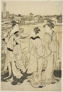 Ono no Komachi al Tempio di Seki, dalla serie Le Sette Komachi alla Moda, c.1788 da Chobunsai Eishi