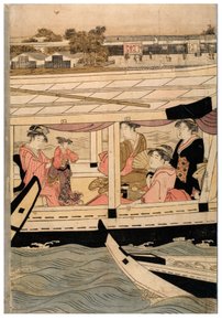 Parte di un pentittico orizzontale della scena del fiume Sumida da Chobunsai Eishi