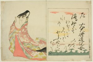 La poetessa Michitsuna no Haha, dalla serie "Le trentasei poetesse immortali (Nishikizuri onna sanjurokkasen)" da Chobunsai Eishi