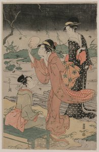 Donne accanto a un ruscello che inseguono lucciole, metà anni 1790 da Chobunsai Eishi