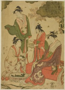 Donne che guardano i fiori di ciliegio da Chobunsai Eishi