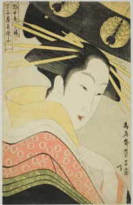 Misayama del Chojiya, dalla serie Bellezze del quartiere autorizzato (Kakuchu bijin kurabe) da Chokosai Eisho