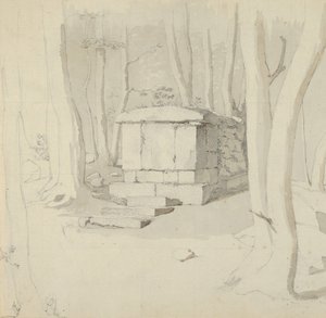 Una tomba di pietra in una foresta, verso: Studio di un fiore