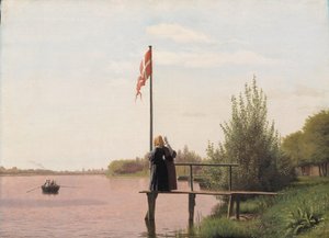 Veduta del lago Sortedam da Dosseringen verso il sobborgo Nørrebro fuori Copenaghen