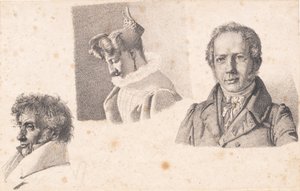 Foglio con tre ritratti: Panettiere Købke, Sophie Krohn e N. Feilberg