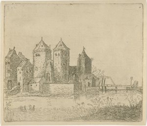 Veduta di un castello con fossato da Christiaan Friedrich Ruppe
