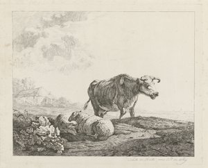 Paesaggio con una mucca e due pecore da Christiaan Godfried Schutze van Houten