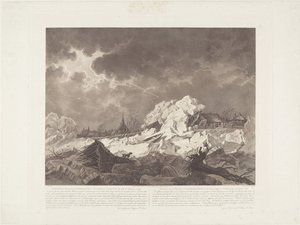 Vista del ghiaccio e della rottura della diga a Vuuren presso Gorcum il 22 febbraio 1799 da Christiaan Josi