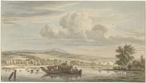 Vista del fiume con barca di fieno