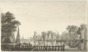 Veduta del fiume con barche a vela da Christiaan Josi