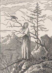 Donna con un corvo Die Frau mit dem Raben am Abgrund, probabilmente 1803 da Christian Friedrich