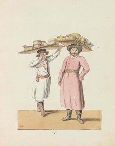 Venditore di frutta e contadino che vende formaggio e aringhe dalla serie San Pietroburgo, 1799