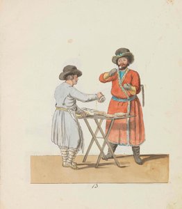 Venditore di kissel e cocchiere signorile dalla serie I venditori ambulanti di San Pietroburgo da Christian Gottfried Heinrich Geissler