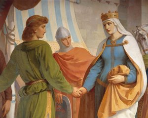 Parzival saluta sua madre, la regina Herzeloyde, dal ciclo di Parzival, Sala dei Cantori, c.1883-84 da Christian Jank