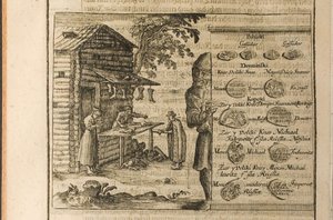 Denaro e commercio in Moscovia, illustrazione da Viaggi al Gran Duca di Moscovia e al Re di da Christian Lorenzen Rothgiesser