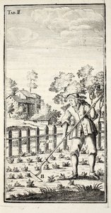 Giardiniere che zappa, pub. Erfurt in Turingia, 1753-55 da Christian Reicharts