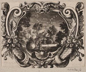 Emblema con uomo che fa rotolare una sfera di notte da Christian Rothgiesser