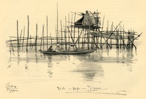 Casa su palafitte e pescatori nel porto di Singapore, 1898 da Christian Wilhelm Allers