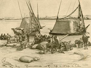 Caricamento del cotone su barche di grano, Fiume Nilo, Il Cairo, Egitto, 1898 da Christian Wilhelm Allers