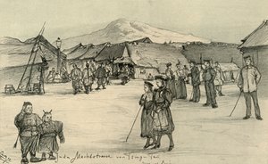Piazza del mercato, Tsingtao, Cina, 1898 da Christian Wilhelm Allers