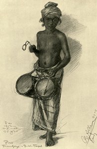 Pina - tamburino in un tempio buddista, Kandy, Ceylon, 1898 da Christian Wilhelm Allers