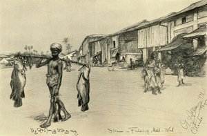 Scena di strada in un villaggio di pescatori, Mutwal, Ceylon da Christian Wilhelm Allers