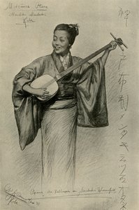 Donna che suona lo shamisen, Cascate di Mentaki, Kobe, Giappone, 1898 da Christian Wilhelm Allers