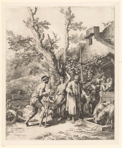 Parabola del figliol prodigo; il figliol prodigo chiede lavoro a un contadino