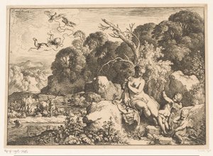Venere seduta su una roccia, accompagnata da tre putti da Christian Wilhelm Ernst Dietrich