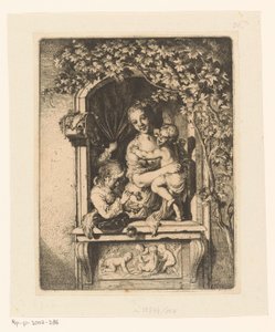 Donna con bambini in una finestra decorata da Christian Wilhelm Ernst Dietrich