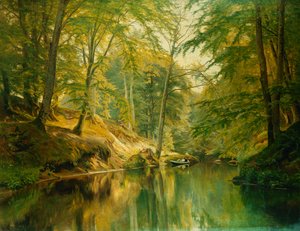 Paesaggio Fluviale Boschivo con Figure in una Barca, 1893 da Christian Zacho